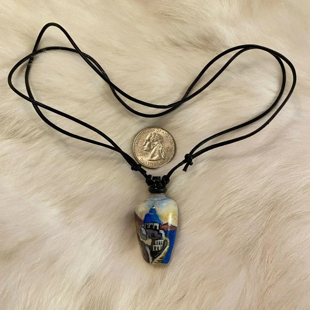 Vtg Shell Hand Painted‎ Necklace Light House Sea Shore Beach Adjustable 5206